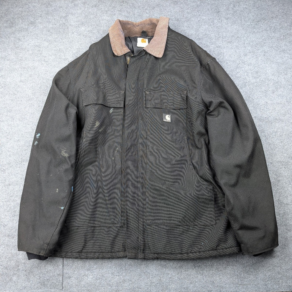 Carhartt Canvas Jacket Mens XL Black Work Wear Vintage Distressed Quilted Chore